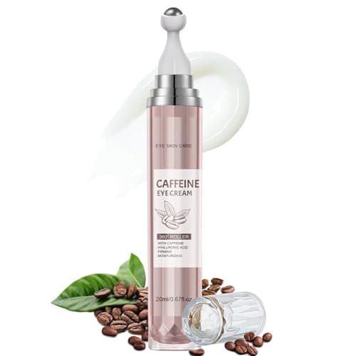 Koffein Augencreme, Hyaluronsäure-Augencreme gegen Tränensäcke & Augenringe, Anti-Aging-Augenserum mit 360°-Massageball, Caffeine Augenpflege zur Reduziert Tränensäcke, Fältchen und Feine Linien