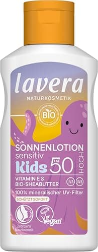 lavera Sonnenlotion Sensitiv KIDS LSF 50 - Sonnencreme für Kinder - ohne chemische UV-Filter - für sensible Haut - wasserfest - vegan - Naturkosmetik - 100 ml Bio Vegan
