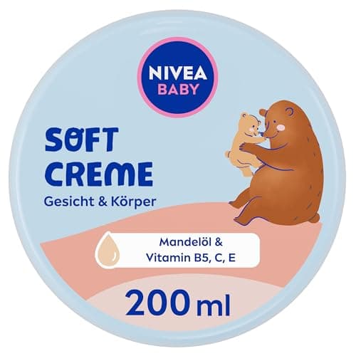 NIVEA BABY Soft Pflegecreme, vegane und hypoallergene Hautcreme, feuchtigkeitsspendende Creme für Babys mit Mandelöl & Vitaminen, Babypflege ohne Mikroplastik und Parabene (200 ml) Bio Vegan