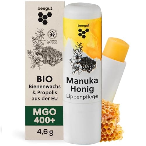 beegut Manuka Lippenpflege – Lippenbalsam mit Manuka Honig MGO 400+, Propolis & Bienenwachs – spendet Feuchtigkeit & schützt intensiv – natürliche Lippenpflege für sehr trockene Lippen Bio