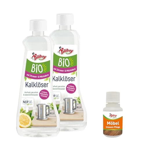 POLIBOY Bio Kalklöser - Geruchsneutraler Entkalker für Klein- und Großgeräte,sowie Oberflächen in der Küche und Badezimmer - Vegan - 2x 500ml - Mit Produktprobe - Made in Germany Bio Vegan