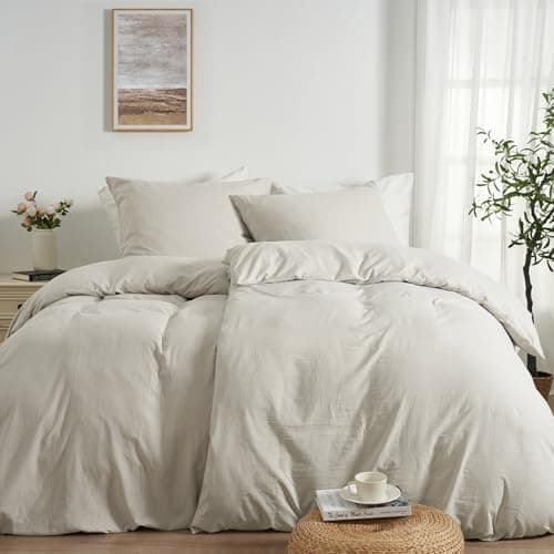 Duvetnova Bettwäsche 135x200 4teilig Leinen-Optik,Superweiche Vorgewaschene Mikrofaser Baumwollähnlich ÖKO-TEX 2 Bettbezüge 135x200+2 Kissenbezüge 80x80-alle mit Reißverschluss Bettwäsche Beige Öko