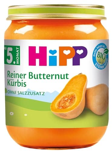 HiPP Bio Butternut-Kürbis (6 x 125g), für Babys ab 5. Monat, ohne Salzzusatz, das Gemüse-Gläschen ideal zum Beikoststart, in bester Bio-Qualität Bio