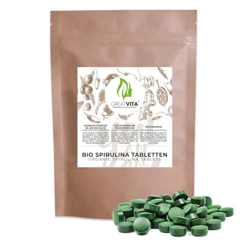 GreatVita Bio Spirulina Tabletten (500mg) ca. 800 Tabletten Spirulina Alge 400g im Beutel Bio
