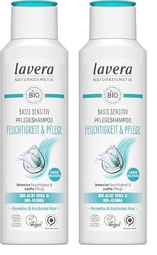 lavera basis sensitiv Pflegeshampoo Feuchtigkeit & Pflege - ohne Silikone - Langanhaltende Frische & ausgewogene Kopfhaut - vegan - Naturkosmetik - 250 ml (Packung mit 2) - Vegan