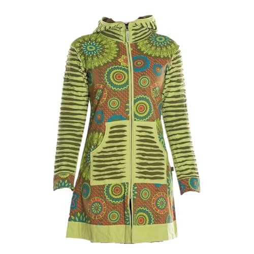 Vishes Damen Mantel mit Kapuze in Olive | Größe M (38) | Handgefertigt aus 100% Baumwolle | Ideal für Frühling, Sommer & Herbst | Nachhaltige Alternative Bekleidung - Öko