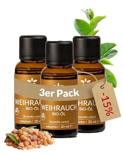 Heldengrün© BIO Weihrauchöl [100% NATURREIN] - Reines Weihrauch Öl - Duftöl Weihrauch in Parfumqualität - Nachhaltiger Wildwuchs - Frankincense Oil - 3 x 30 ml Bio Öko