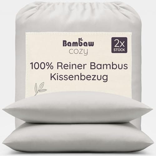 Bambaw Kissenbezüge 65x65 Bambus, 2-er Pack, 100% nachhaltige Bambusfasern, antibakterielle und antiallergische Bettwäsche, weicher und atmungsaktiver Kissenbezug, Oeko-Tex Zertifiziert (Grau) Öko