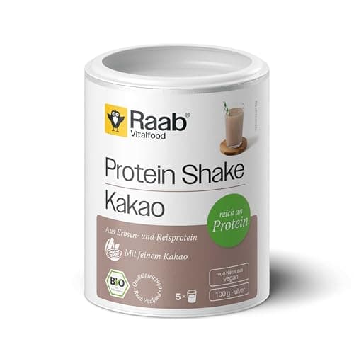 Raab Vitalfood® Bio Protein Shake Kakao Pulver (100 g) - mit Reis- und Erbsenprotein, ohne Soja, 60% Proteingehalt, mit feinem Bio Kakaopulver, milde Süße aus Agave Bio Vegan