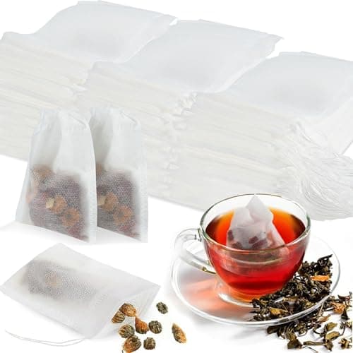400 Stück Teefilter Beutel 7x9 cm, Weiße Baumwoll-Teebeutel mit Zugband für losen Tee, Kräuter, Matcha & Kaffee, Einweg-Teefilter für Teesieb, DIY-Geschenke & Küche (4x100 Stück) Bio Öko