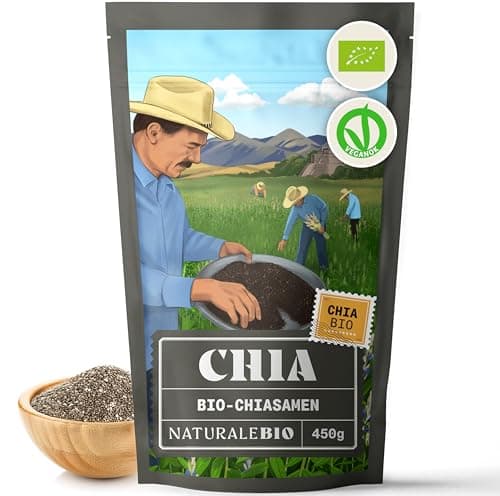 NaturaleBio Chia Samen 450g. Chia Samen Bio Unterstützt Gewichtsreduktion und Verdauung. Reich an Omega-3, Antioxidantien und Essentiellen Mineralien. Für Herz-, Knochen- und Muskelgesundheit. Bio Öko Vegan