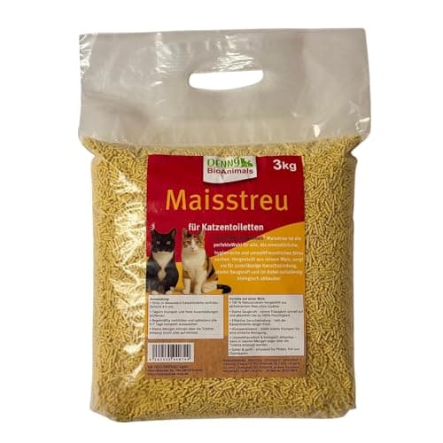 Maisstreu 3 kg, 8 L Mais-Katzenstreu – 100% natürlich & biologisch abbaubar – klumpend, staubfrei & geruchsneutral – nachhaltige Katzenstreu aus Maisfasern. (3 kg) Bio Öko