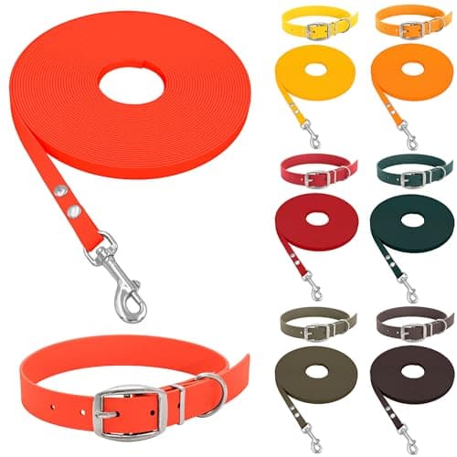 bio-leine Biothane Halsband und Leine Set für kleine & große Hunde I 9-19mm I 1-20m lang - mit & ohne Handschlaufe, gummierte Schleppleine Hundehalsband Hundeleine - 30 Farben Bio