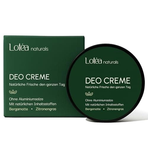 Deocreme Bergamotte & Lemongras von Lotea Naturals – Aluminiumfreies, Natürliches Deo gegen Schweißgeruch mit Sheabutter & Kokosöl, Ohne Alkohol & Parabene, Sanft zur Haut, Für Damen und Herren, 50 g Öko Vegan