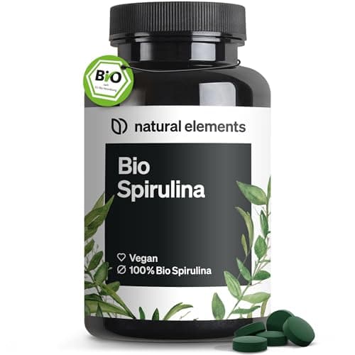 natural elements Bio Spirulina Presslinge – 500 Tabletten – vegan, hochdosiert, ohne unnötige Zusätze – in Deutschland produziert Bio Öko Vegan