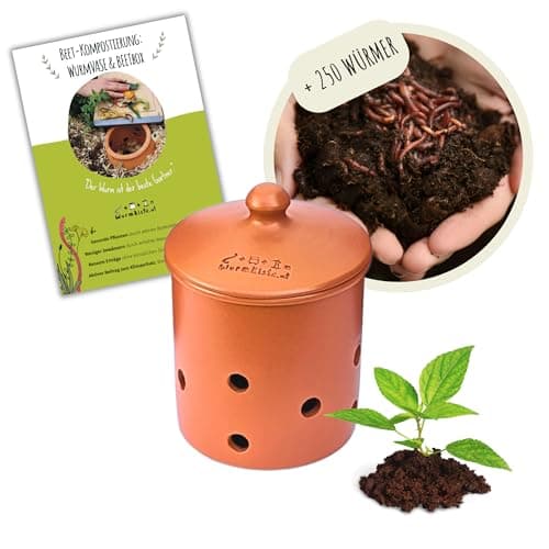 wurmkiste.at 1L Wurmvase aus Ton | Mini Beetkomposter Starterset inkl. 250 Kompostwürmer