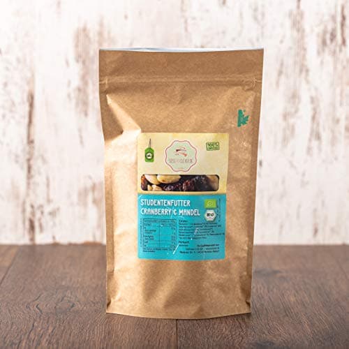 süssundclever.de® Bio Studentenfutter | Cranberry-Mandel | 1,0 kg | mit Pekannuskernen | plastikfrei und ökologisch-nachhaltig abgepackt Bio Öko