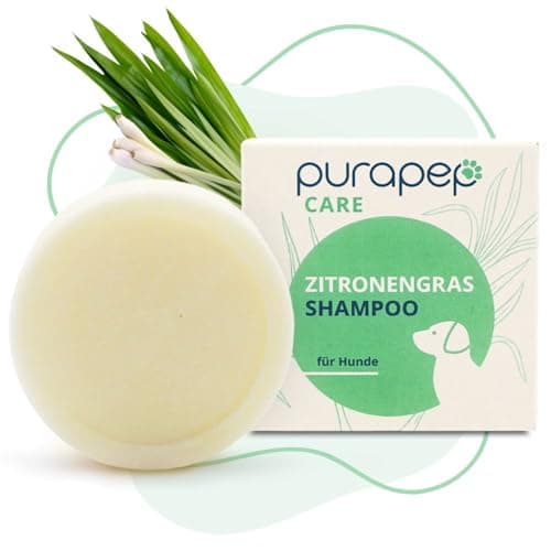 purapep Care – Natürliches Hundeshampoo gegen Geruch & Juckreiz – Festes Shampoo für Hunde mit Zitronengras & Kokos-Öl für glänzendes, leicht kämmbares Fell – Vegan, plastikfrei & ergiebig Bio Öko Vegan