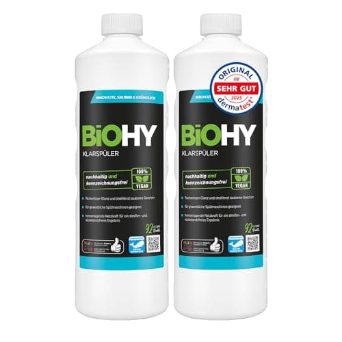 BiOHY Klarspüler (2 x 1 liter) | Bio Geschirrspülmittel | ideal für alle Spülmaschinen | EXTRA STARKER Fettlöser für Gastronomie & Haushalt | frischer Glanz auf Glas & Geschirr Bio Öko Vegan