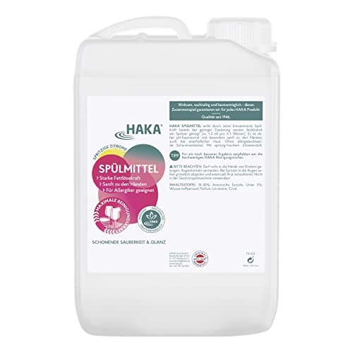 HAKA Spülmittel Zitrone Nachfüller, 3L, Handspülmittel mit starker Fettlösekraft, extrem ergiebig, streifenfreie Sauberkeit, vegan, hautfreundlich Öko Vegan