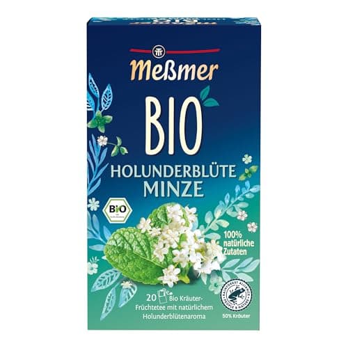 Meßmer Bio Holunderblüten Minze | 100% natürliche Zutaten | 20 Teebeutel | Vegan | Glutenfrei | Laktosefrei Bio Öko Vegan