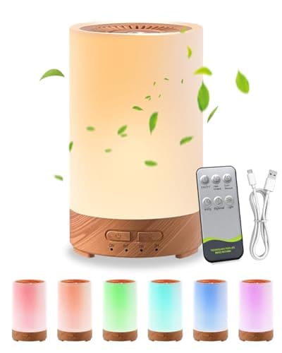 MOXTOYU Aroma Diffuser mit 7 Farben LED Licht 150ml, Holzmaserung Luftbefeuchter für ätherische Öle, Automatischer Abschaltung bei Wasserlosem, Ideal für Zuhause, Büro und Yoga (Weiß) Öko