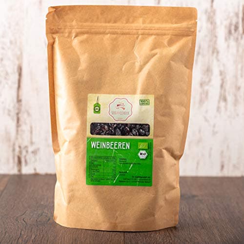 süssundclever.de® | Bio Weinbeeren | 1,0 kg | Sorte: Flames | Rosinen | ungesüßt | plastikfrei und ökologisch-nachhaltig abgepackt Bio Öko