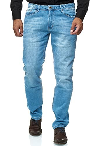 JEEL Herren-Jeans - Regular-Fit Straight-Cut - Stretch - Jeans-Hose Basic Washed 02-hellblau 34W / 32L