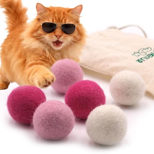 Miauff Filzbälle für Katzen - 6er Set aus 100% Wolle - Handgemachtes, nachhaltiges Kitten Spielzeug, Katzenspielzeug/Spielbälle aus Filz (rosa) Öko