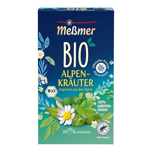 Meßmer Bio Alpenkräuter | 100% natürliche Zutaten | 20 Teebeutel | Vegan | Glutenfrei | Laktosefrei Bio Öko Vegan