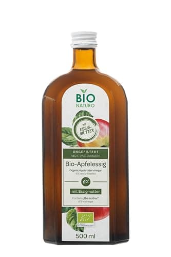 BIONATURO |Bio Apfelessig 6% 500ml - hochwertiger Essig aus ökologischen Äpfeln - naturtrüb, ungefiltert, reich an Nährstoffen - ideal für Küche, Diät&Gesundheit - Bio Apfelessig naturtrüb Essig vegan Bio Öko Vegan