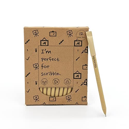 eplanita I’M PERFECT FOR SCRIBBLE – Bio Stifte (12er Pack) Kugelschreiber mit Schwarzer Tinte, Nachhaltige Schreibwaren, Für Büro oder Schule, Ein Gepflanzter Baum Bio Öko