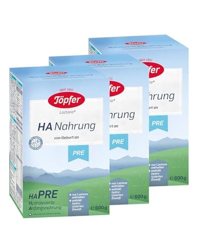 Töpfer Hydrolysierte Anfangsnahrung Pre - 3 x 600g Milchpulver - Babynahrung zum Zufüttern - Mit aufgespaltenem Eiweiß