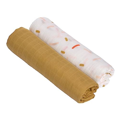 LÄSSIG Baby Puckdecke Spuckdecke Pucktuch Mulltuch 2er Set Baumwolle 120 x 120 cm /Heavenly soft Swaddle XL Little Mateys spicy orange Öko