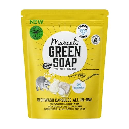 Marcel’s Green Soap Spülmaschinenkapseln – All-in-One – 25 Stück – Vegan, Palmölfrei, Ohne Mikroplastik, 99% Bio – Auflösbare Folie, Eco & Nachhaltig, Für Geschirrspüler Bio Öko Vegan