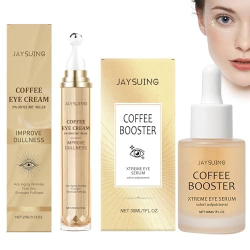 Koffein Augenserum Anti-Aging, Koffein Augenserum Serum, Caffeine Augencreme, Anti-Aging Augenpflegeserum mit 360° Massageball, Augenringe Entfernen Augencreme gegen Falten und Augenringe