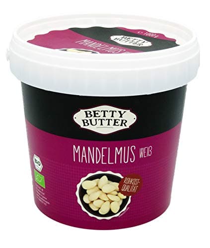 Bio Premium Mandelmus weiß, Rohkost-Qualität, 1 kg Eimer, natürliches Nussmus ohne Zucker, Mandelmus ohne Zucker, Mandelpüree, Mandelbutter, ohne Zusatzstoffe, kein Palmöl Bio