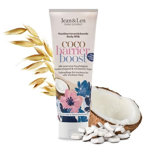 Jean & Len Body Milk Ceramide Complex & Kokosöl, reichhaltige Textur, hautbarrierestärkende Pflegeformel, Kokos-Duft, Bodylotion für trockene bis sehr trockene Haut, ohne Parabene & Silikone, 250 ml Öko Vegan