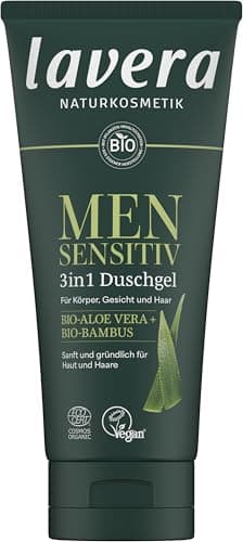 lavera Men sensitiv 3in1 Duschgel - erfrischend & belebend - für empfindliche Haut - Bio-Bambus & Bio-Aloe Vera - vegan - Naturkosmetik - 200 ml Bio Öko Vegan