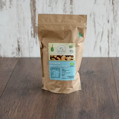 süssundclever.de® Bio Cashewkerne | geröstet & gesalzen | 1,0 kg | ganze Cashews | plastikfrei und ökologisch-nachhaltig abgepackt Bio Öko