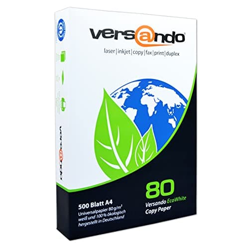 versando 500 Blatt Recyclingpapier DIN A4 EcoWhite 80g Kopierpapier Druckerpapier Öko hohe Weiße ISO 90 - Blauer Engel zertifiziert - Umweltpapier Öko