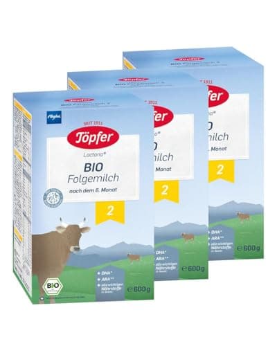 Töpfer Bio Folgemilch 2 - 3 x 600g Milchpulver - Babynahrung als Ergänzung zum Stillen / zur Beikost - Mit Bio-Milch aus dem Allgäu Bio
