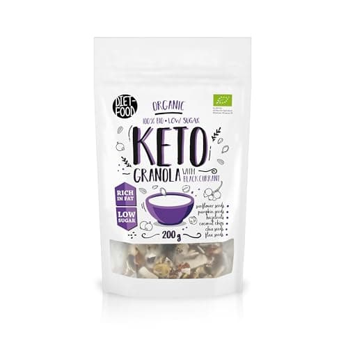 DIET-FOOD Bio Keto Granola mit Schwarzer Johannisbeere Fettreiches Glutenfreies Granola Frühstück Müsli Low Carb Non-GMO Snack Ohne Zuckerzusatz 200g 1er Pack Bio Vegan