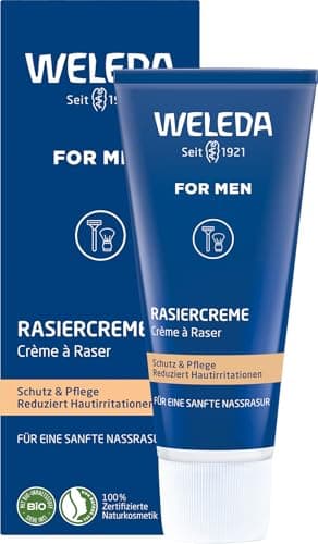 WELEDA Bio FOR MEN Rasiercreme, Naturkosmetik Rasierschaum für die Pflege und den Schutz der Haut bei Nassrasuren, sanfter Schaum für eine schonende Rasur für Männer (1 x 75 ml) Bio Öko