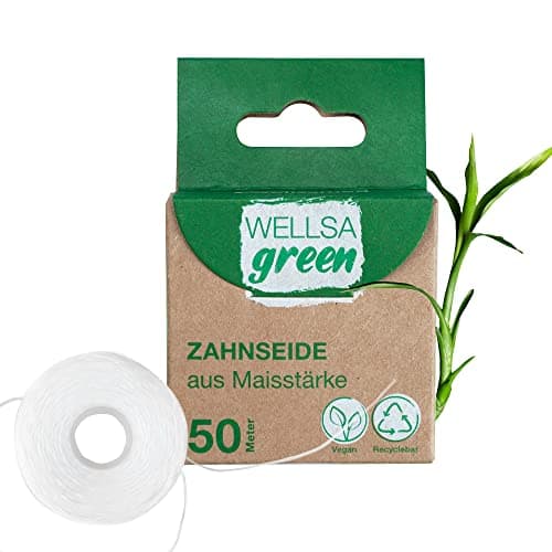 wellsamed wellsagreen Bio Zahnseide (50 m) aus Maisstärke mit Minzgeschmack Bio Öko Vegan