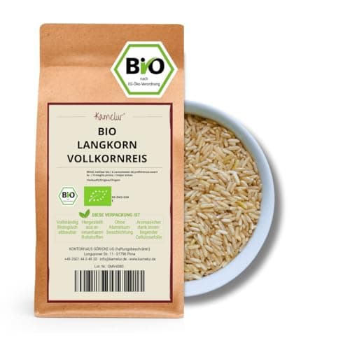 Kamelur Bio Langkornreis Vollkorn (1kg) Langkorn Reis BIO & ungeschält ohne Zusätze Naturreis Vollkornreis Bio Öko
