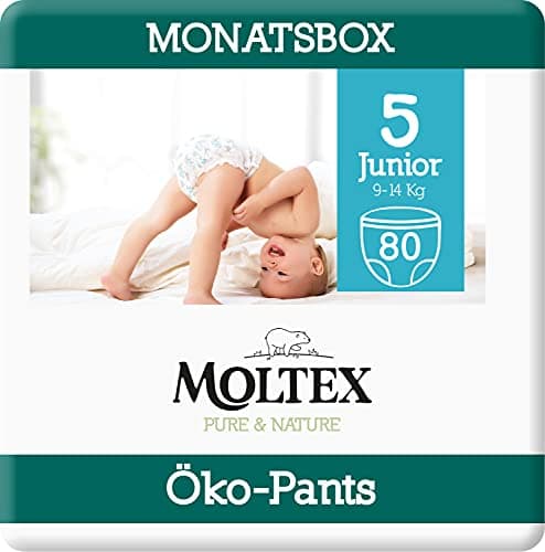 Moltex Pure & Nature Öko Pants Größe 5 Junior (9-14 kg) Monatsbox - 80 Bio Windeln Bio Öko Vegan