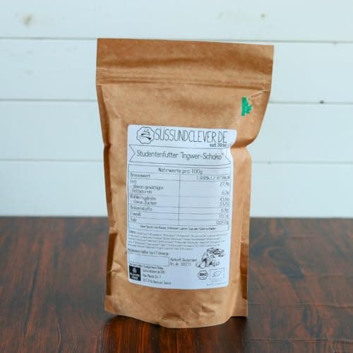 süssundclever.de® Bio Studentenfutter "Ingwer-Schoko" | 500g | Nussmischung mit Schokolade & Ingwer | plastikfrei und ökologisch-nachhaltig abgepackt Bio Öko