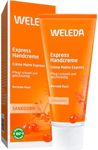 WELEDA Bio Express Handcreme Sanddorn - Naturkosmetik Handpflege Creme für trockene Hände. Nachhaltige Feuchtigkeitscreme für Frauen & Männer mit Grapefruit, Mandarine & Sandelholz Duft (1x 50ml) Bio Öko