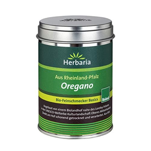 Herbaria Oregano bio 20g Dose – Bio Oregano in Bioland-Qualität – Bio-Kräuter - Bio-Gewürz – mediterrane Kräuter – Premium-Qualität - in nachhaltiger Weißblechdose Bio Öko Vegan